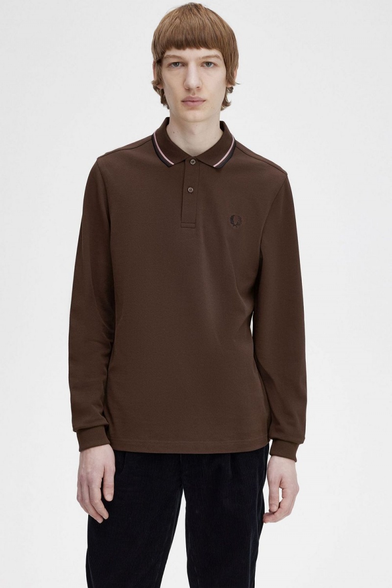 Fred Perry M3636 Men's Shirt Burnt Tobacco Dark Pink Black | HUTBL0698