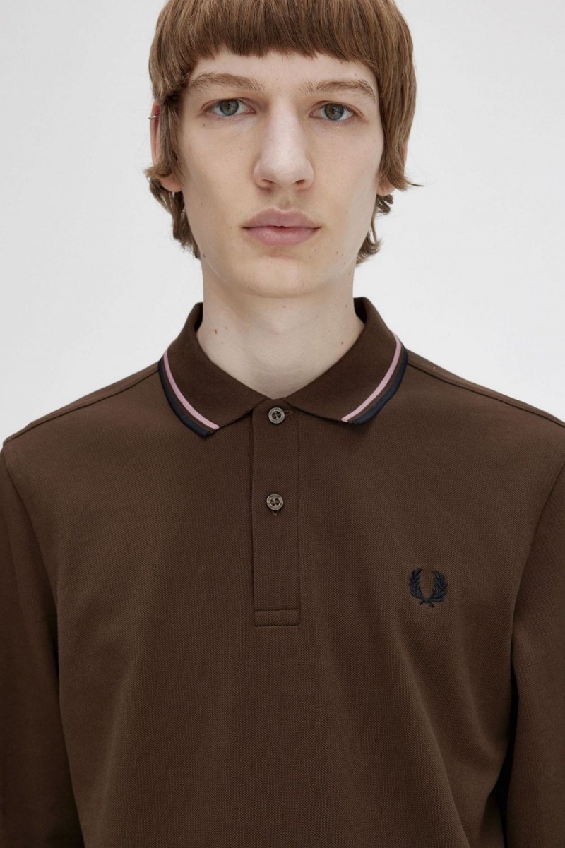 Fred Perry M3636 Men's Shirt Burnt Tobacco Dark Pink Black | HUTBL0698