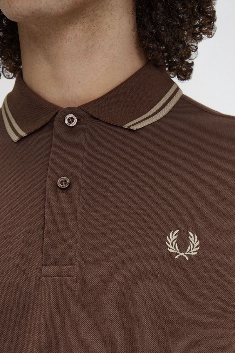 Fred Perry M3636 Men's Shirt Dark Red Warm Grey | YHMKJ2183