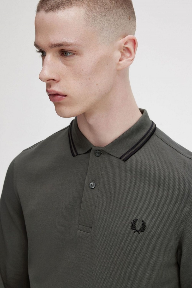 Fred Perry M3636 Men's Shirt Field Green Black | EVIJR6279