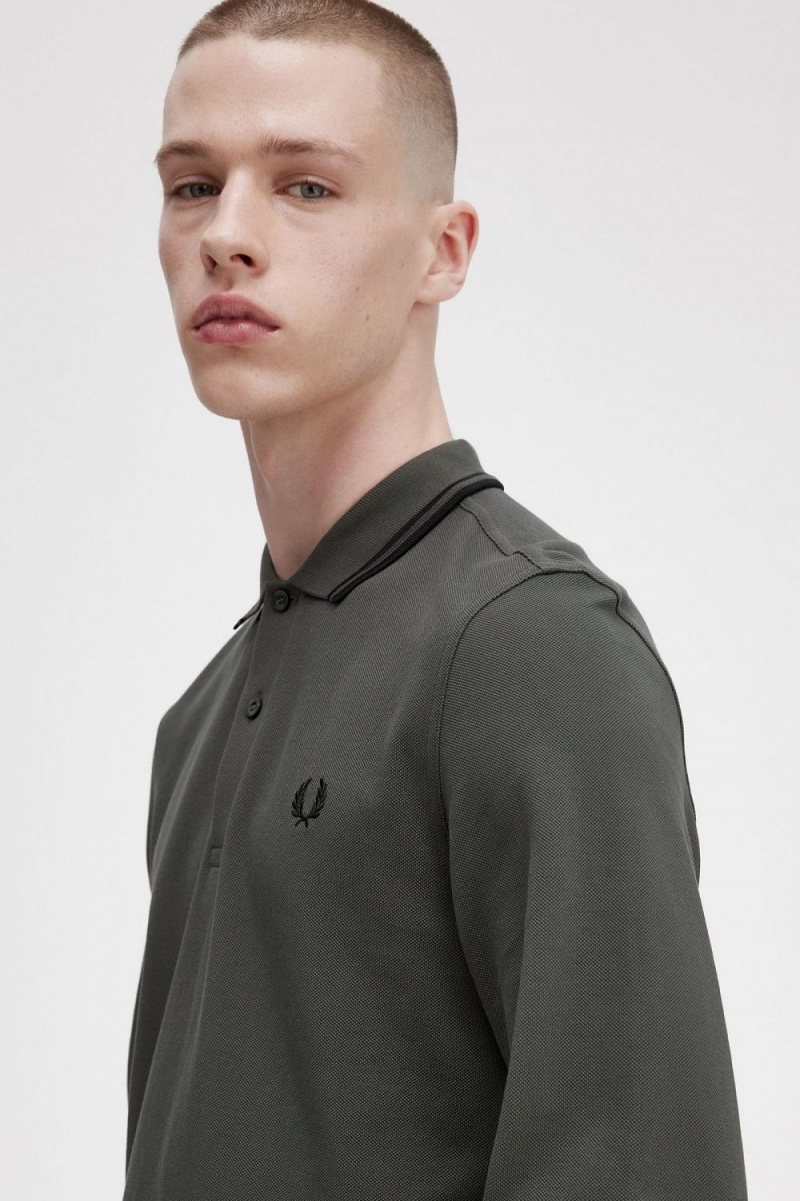 Fred Perry M3636 Men's Shirt Field Green Black | EVIJR6279