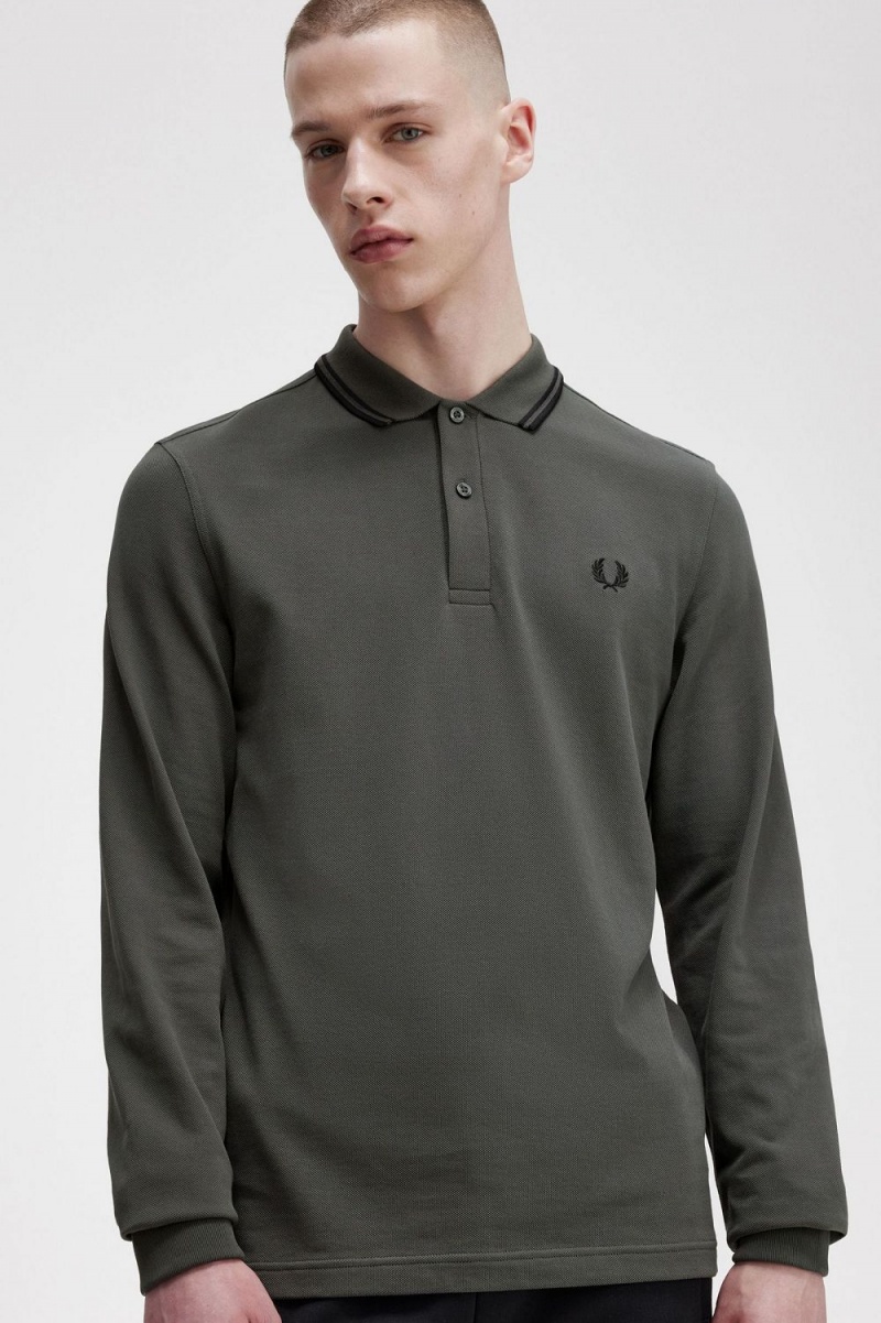 Fred Perry M3636 Men's Shirt Field Green Black | EVIJR6279