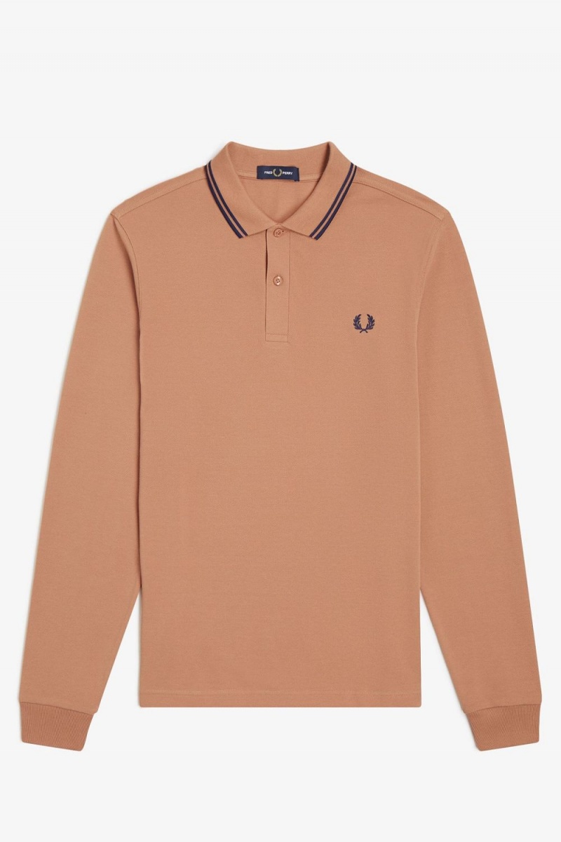 Fred Perry M3636 Men's Shirt Light Rust French Navy | JGLXP9746