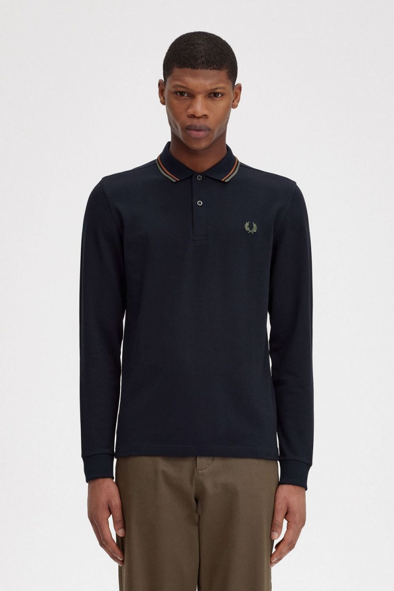 Fred Perry M3636 Men\'s Shirt Navy Brown Field Green | ABXDC3986