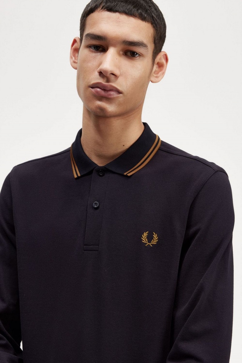 Fred Perry M3636 Men's Shirt Navy Dark Coffee Dark Coffee | OUBFX8329