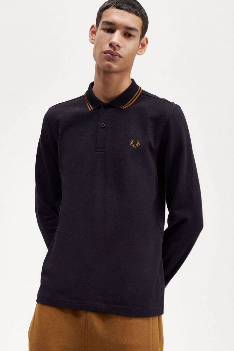 Fred Perry M3636 Men's Shirt Navy Dark Coffee Dark Coffee | OUBFX8329