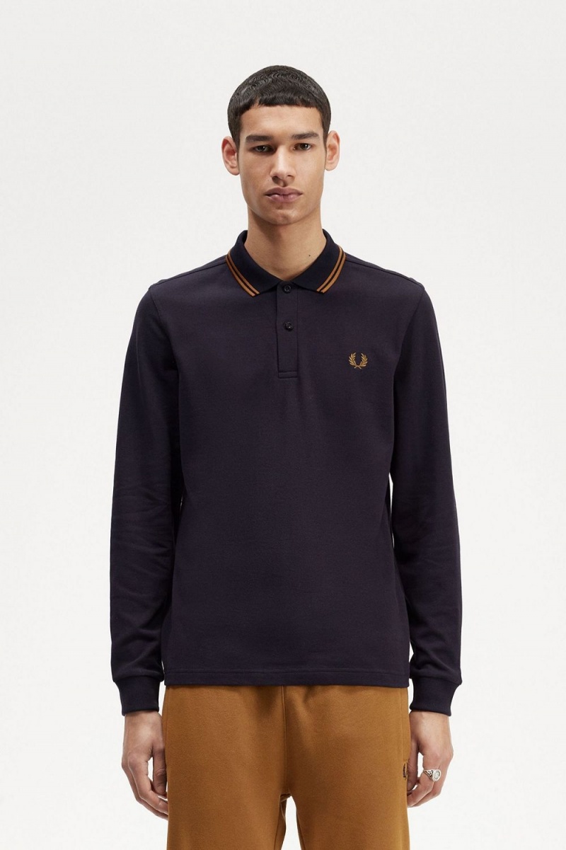 Fred Perry M3636 Men\'s Shirt Navy Dark Coffee Dark Coffee | OUBFX8329