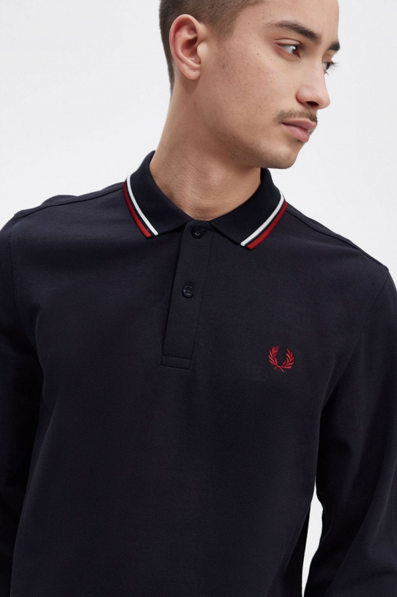 Fred Perry M3636 Men's Shirt Navy Snow White Burnt Red | EHSQP5926