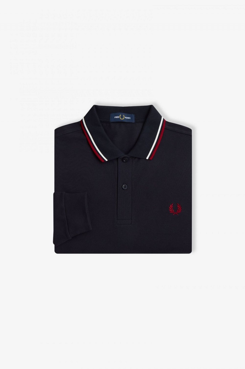 Fred Perry M3636 Men's Shirt Navy Snow White Burnt Red | EHSQP5926