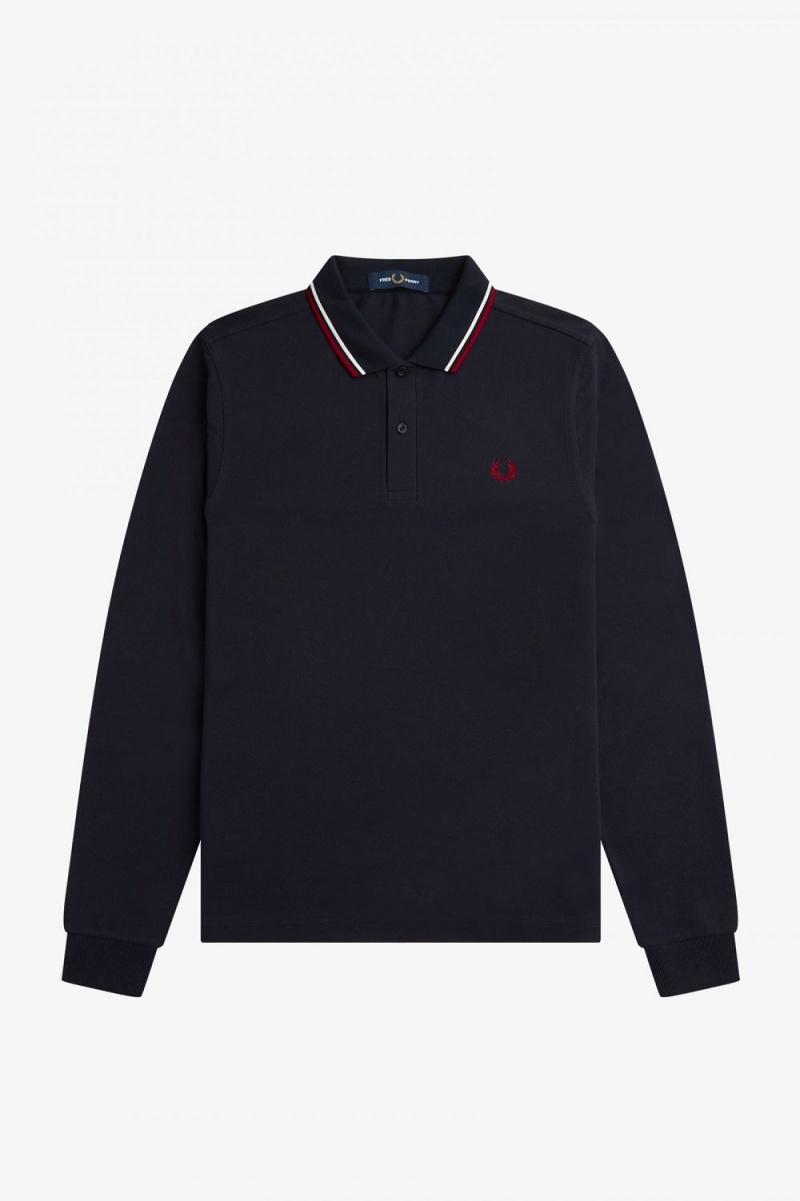 Fred Perry M3636 Men's Shirt Navy Snow White Burnt Red | EHSQP5926