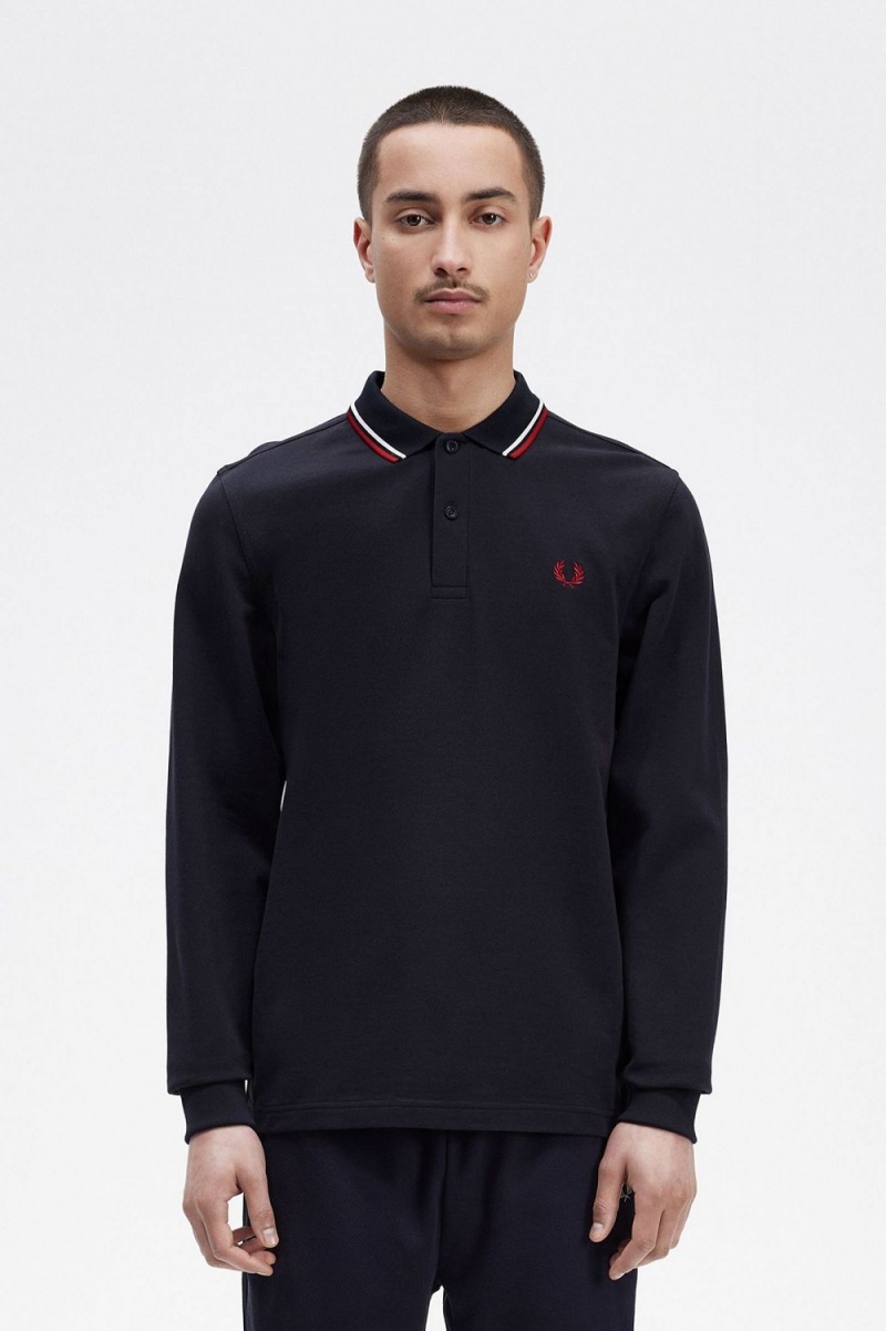 Fred Perry M3636 Men\'s Shirt Navy Snow White Burnt Red | EHSQP5926