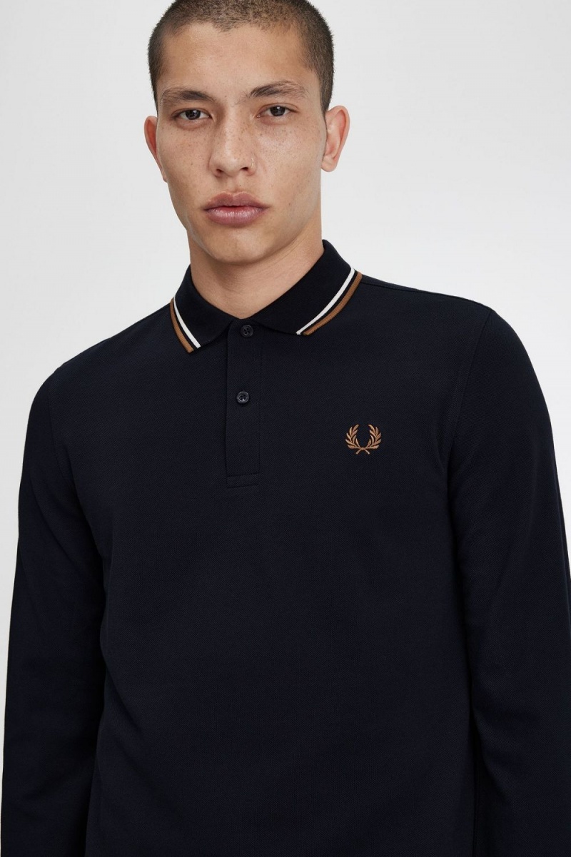 Fred Perry M3636 Men's Shirt Navy Snow White Brown | GPQWU3105