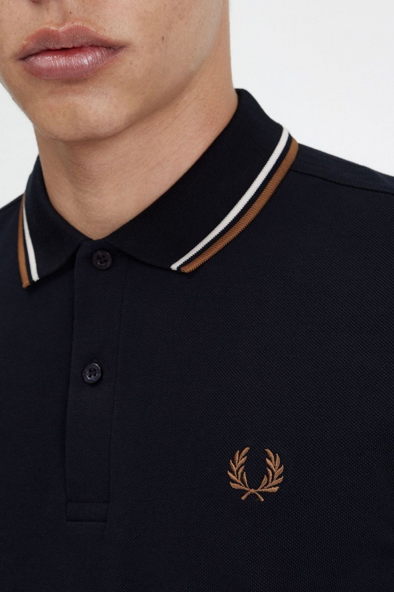 Fred Perry M3636 Men's Shirt Navy Snow White Brown | GPQWU3105