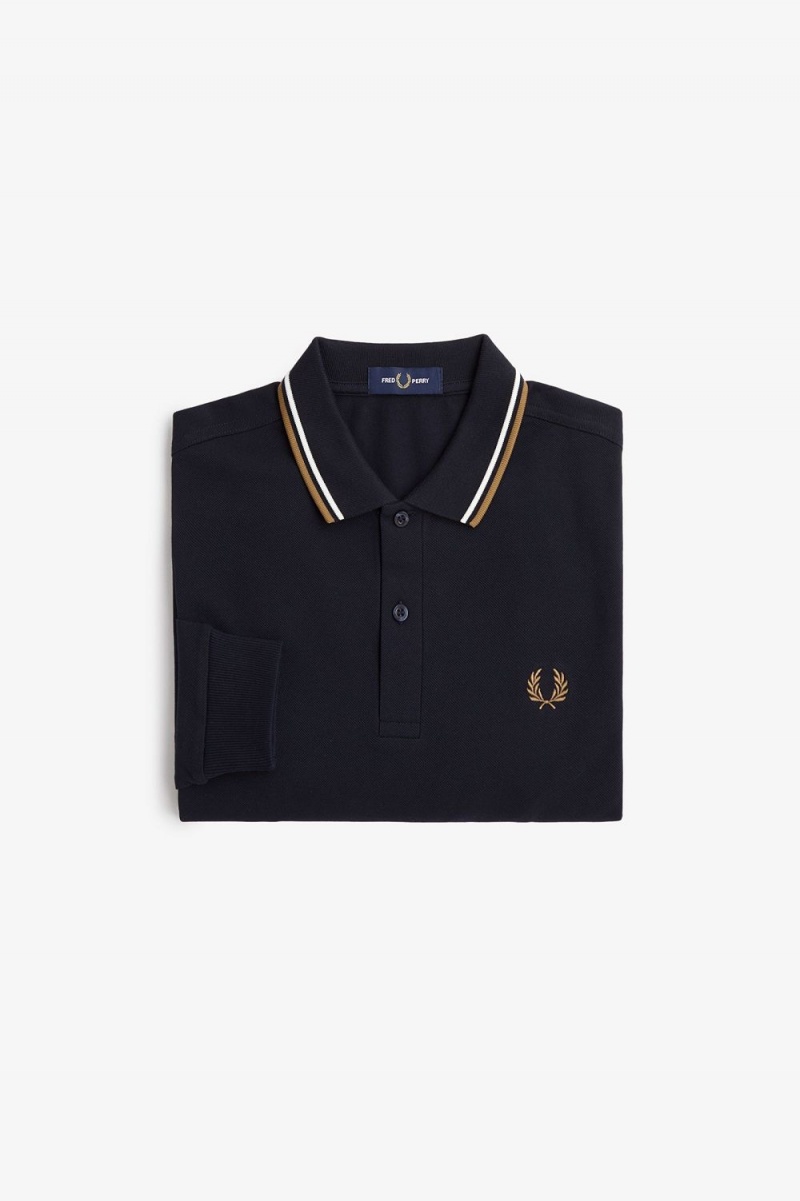 Fred Perry M3636 Men's Shirt Navy Snow White Brown | GPQWU3105