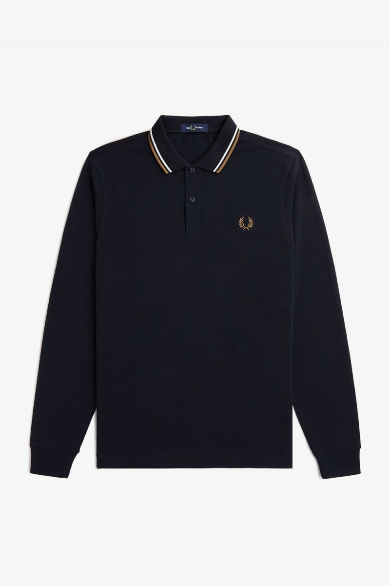 Fred Perry M3636 Men's Shirt Navy Snow White Brown | GPQWU3105