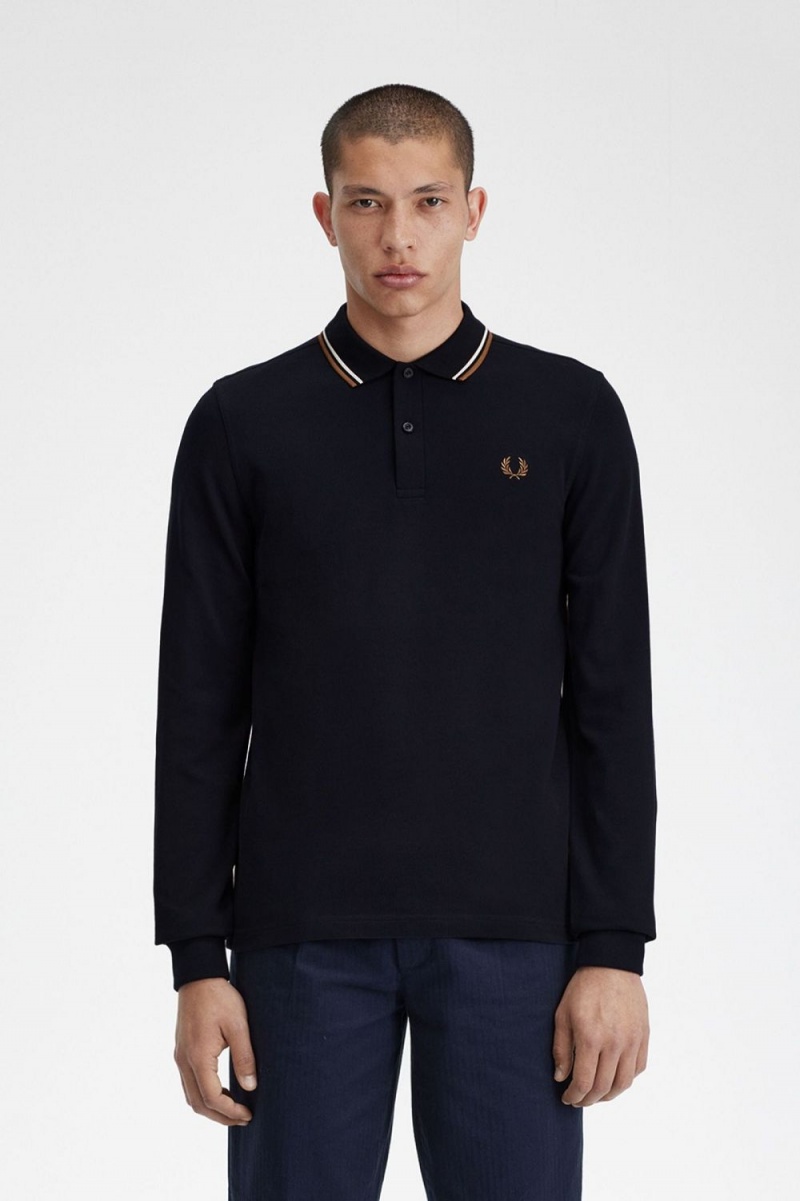 Fred Perry M3636 Men\'s Shirt Navy Snow White Brown | GPQWU3105