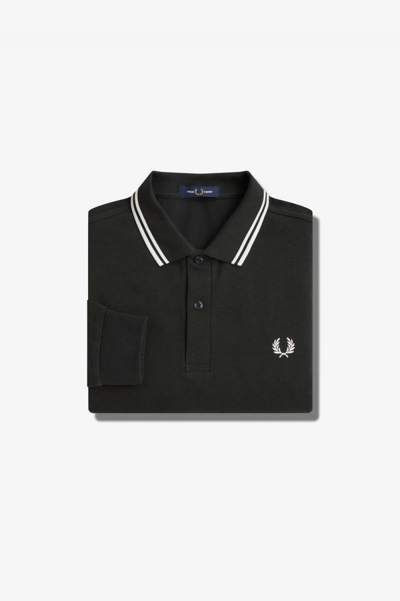 Fred Perry M3636 Men's Shirt Night Green Snow White | IFDYE4918