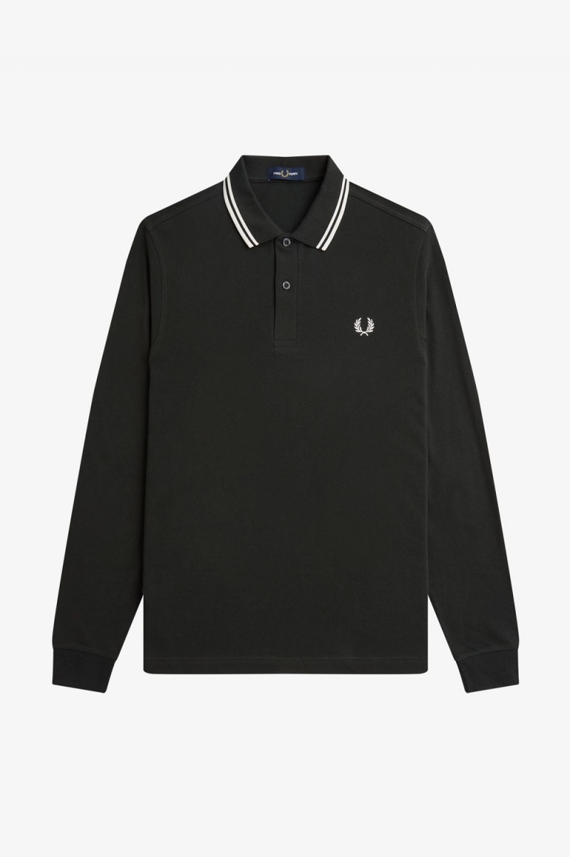 Fred Perry M3636 Men's Shirt Night Green Snow White | IFDYE4918