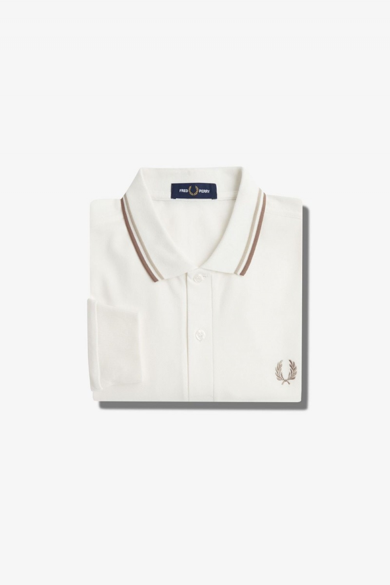 Fred Perry M3636 Men's Shirt Snow White Oatmeal Green | HEGVF7834