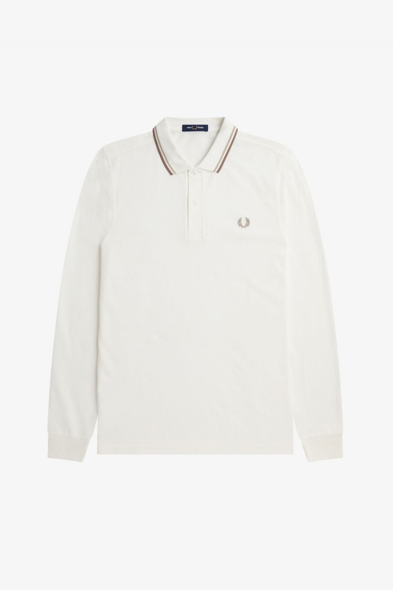 Fred Perry M3636 Men's Shirt Snow White Oatmeal Green | HEGVF7834