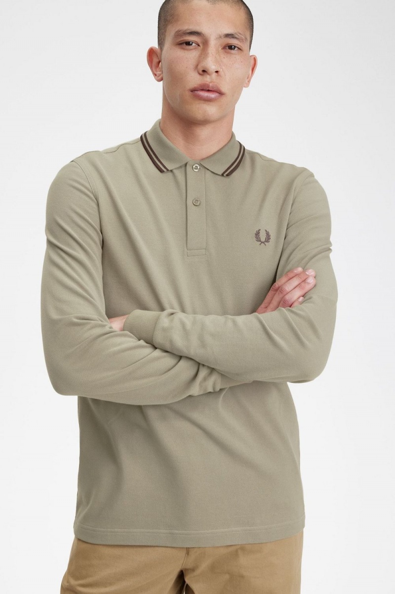 Fred Perry M3636 Men's Shirt Warm Grey Dark Red | SDMGT4351