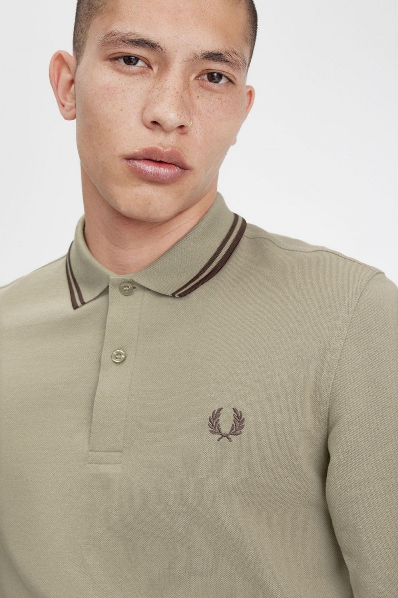 Fred Perry M3636 Men's Shirt Warm Grey Dark Red | SDMGT4351