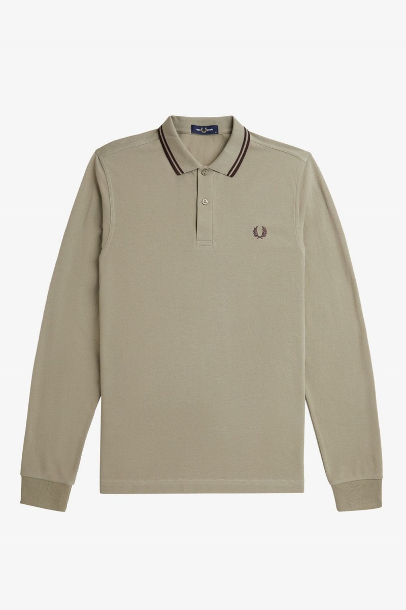 Fred Perry M3636 Men's Shirt Warm Grey Dark Red | SDMGT4351