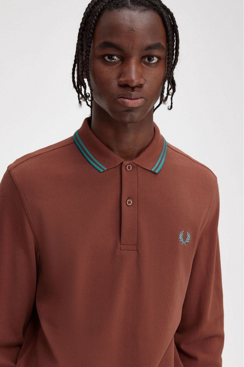 Fred Perry M3636 Men's Shirt Whisky Brown Deep Mint Deep Mint | TBSWE5273