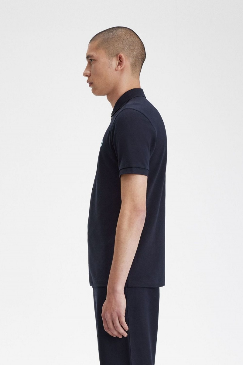 Fred Perry M3 Men's Shirt Navy Aqua | ZBVHQ2435