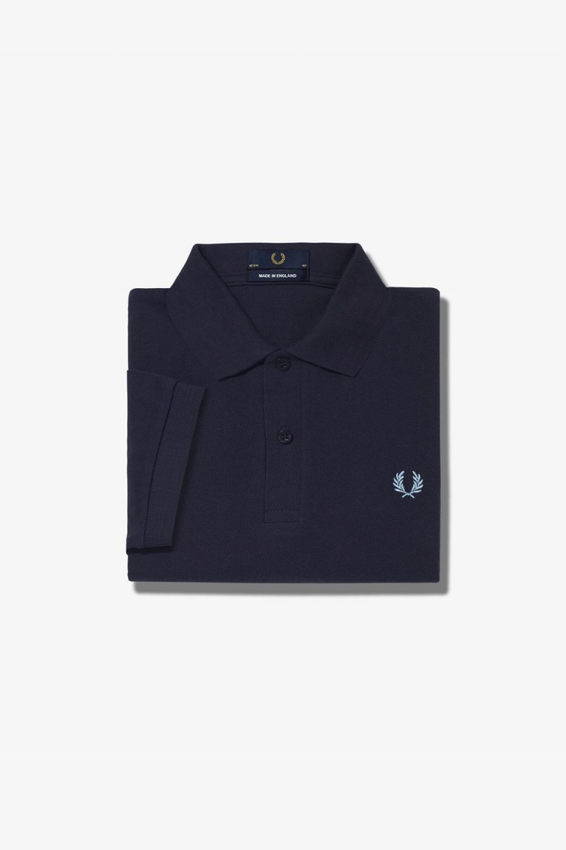 Fred Perry M3 Men's Shirt Navy Aqua | ZBVHQ2435