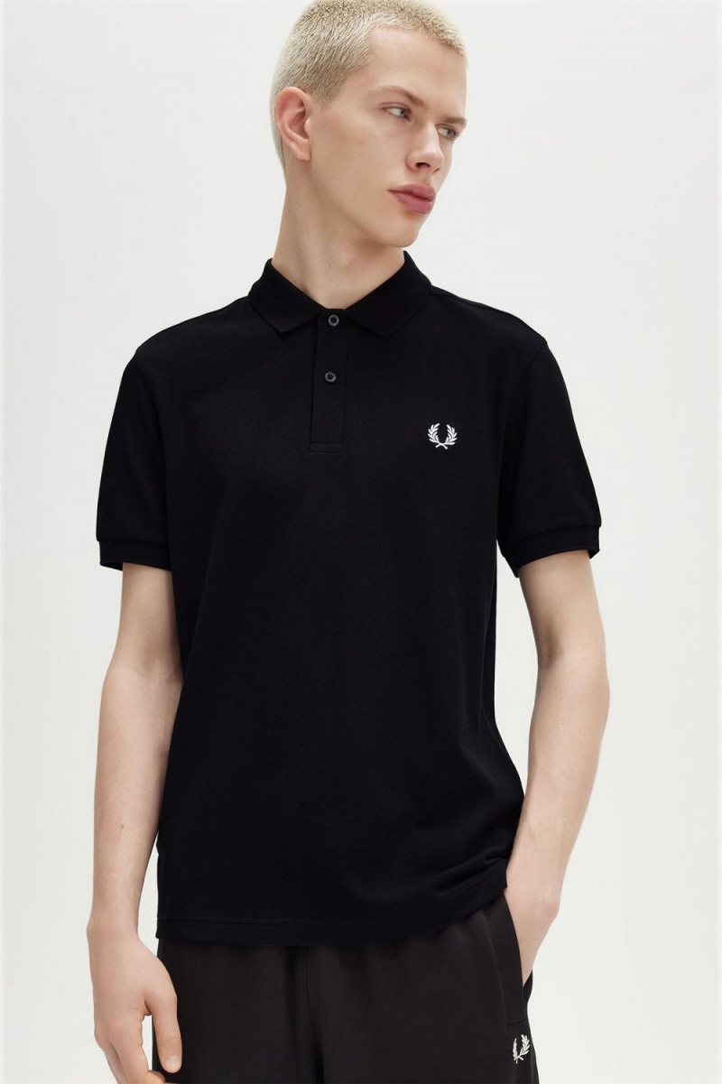 Fred Perry M6000 Men's Shirt Black Snow White | DKJRH3865