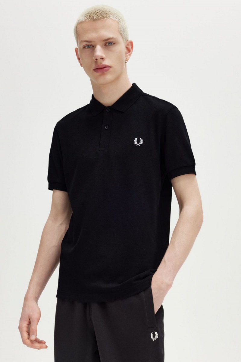 Fred Perry M6000 Men's Shirt Black Snow White | DKJRH3865