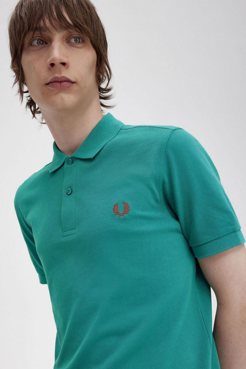 Fred Perry M6000 Men's Shirt Deep Mint Whisky Brown | LIKFX8514