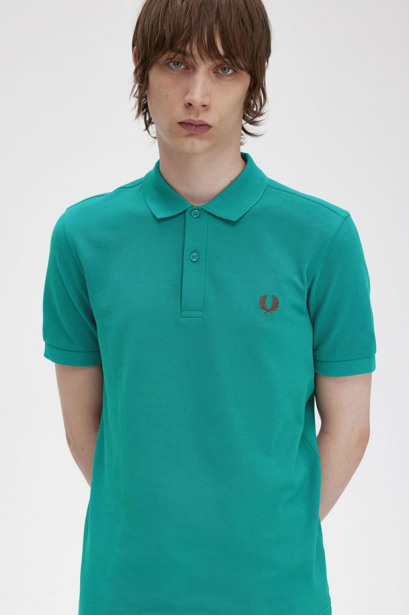 Fred Perry M6000 Men's Shirt Deep Mint Whisky Brown | LIKFX8514