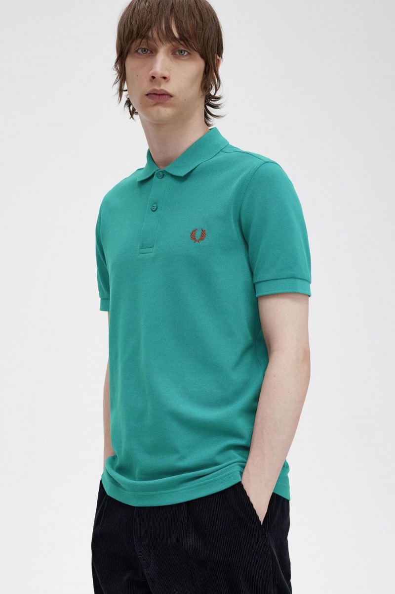 Fred Perry M6000 Men's Shirt Deep Mint Whisky Brown | LIKFX8514