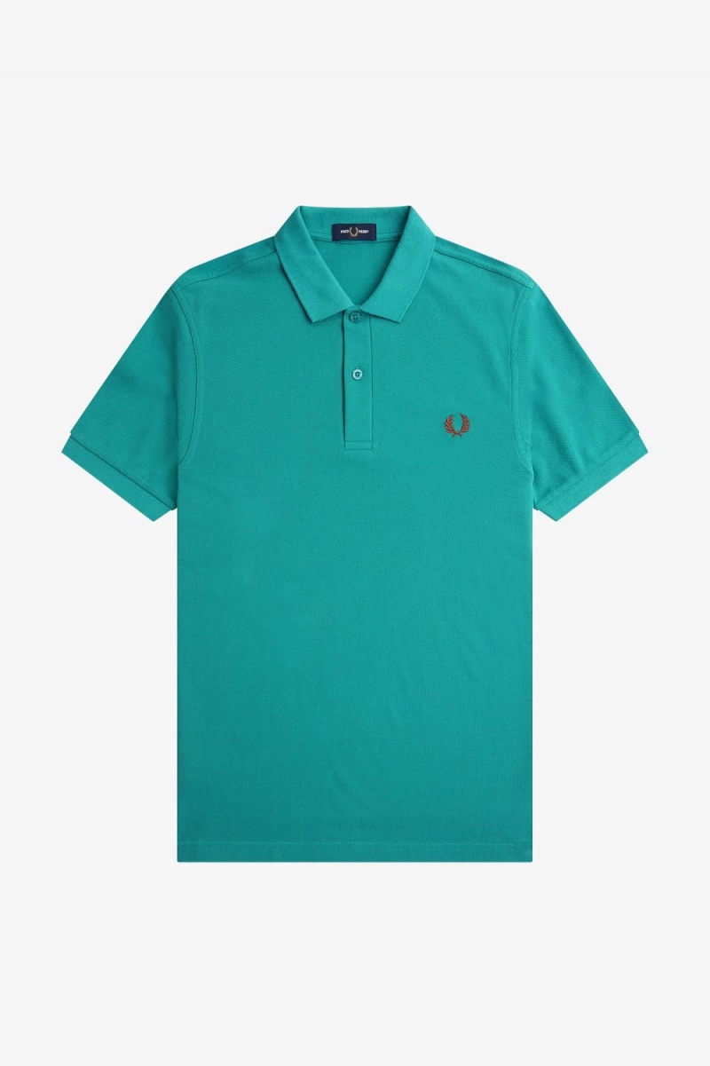 Fred Perry M6000 Men's Shirt Deep Mint Whisky Brown | LIKFX8514