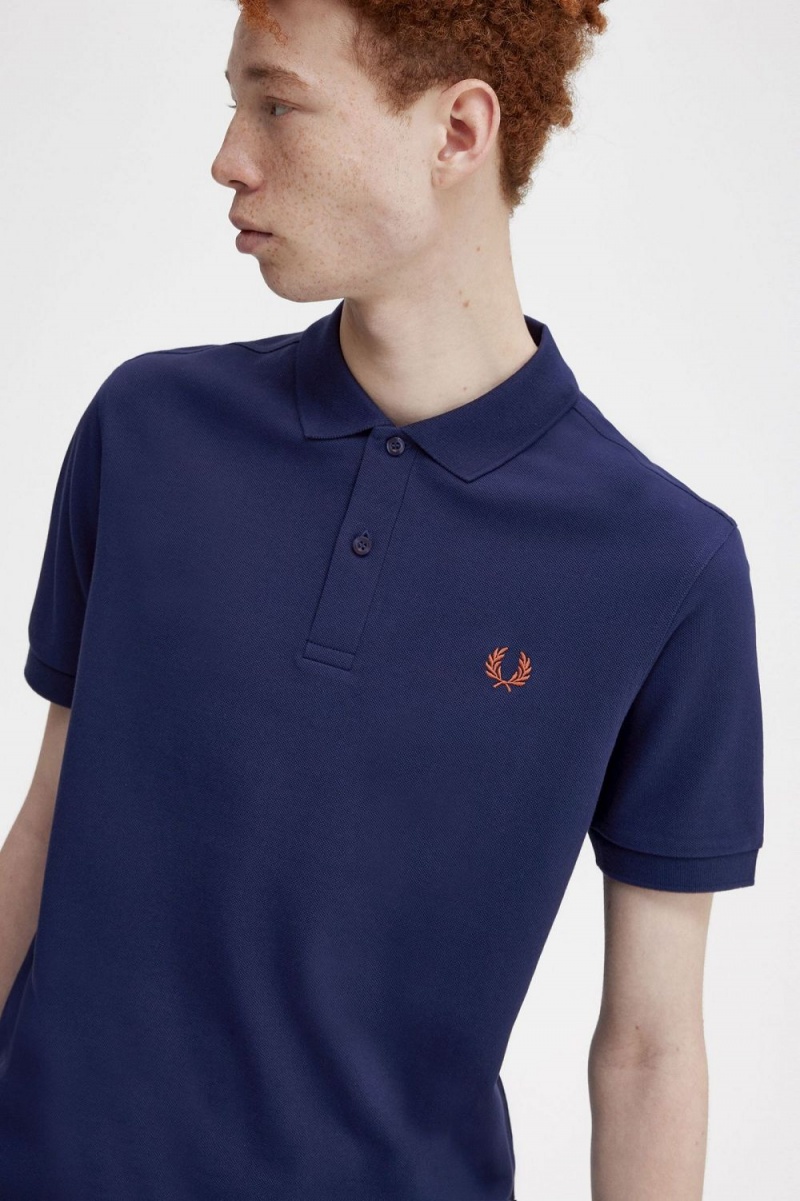 Fred Perry M6000 Men's Shirt French Navy Whisky Brown | UCOGJ7098