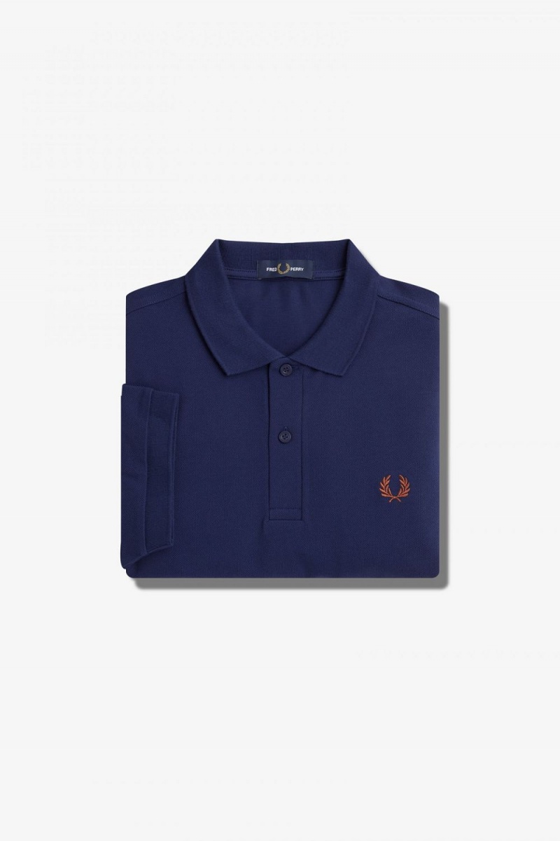 Fred Perry M6000 Men's Shirt French Navy Whisky Brown | UCOGJ7098