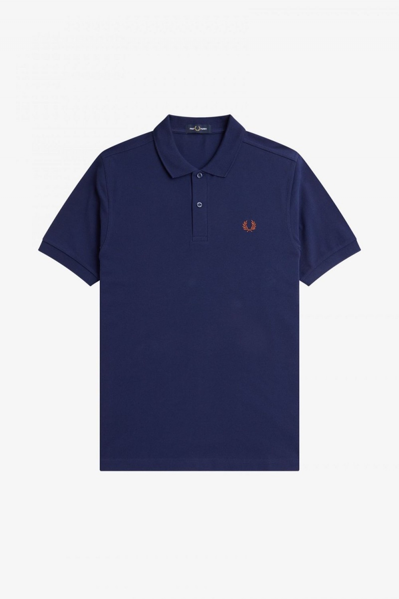 Fred Perry M6000 Men's Shirt French Navy Whisky Brown | UCOGJ7098