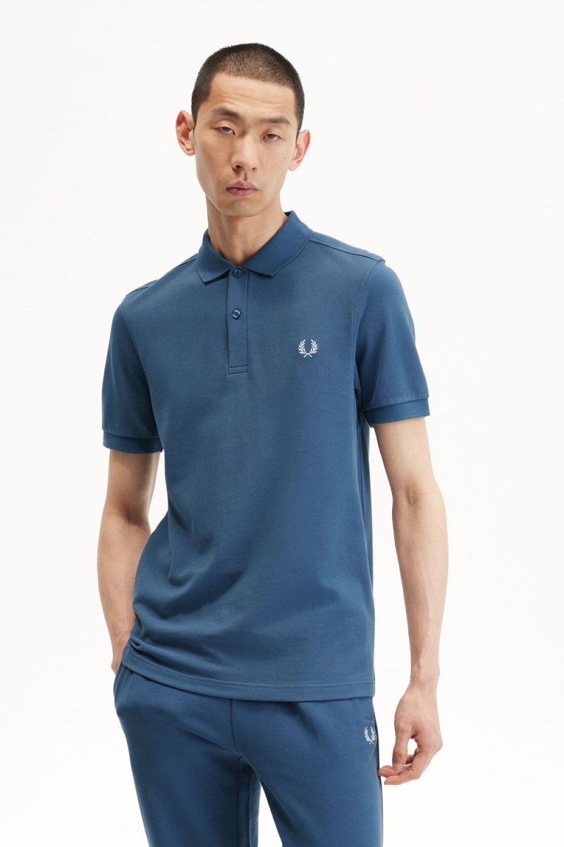 Fred Perry M6000 Men's Shirt Midnight Blue Light Aqua | RICFJ8761