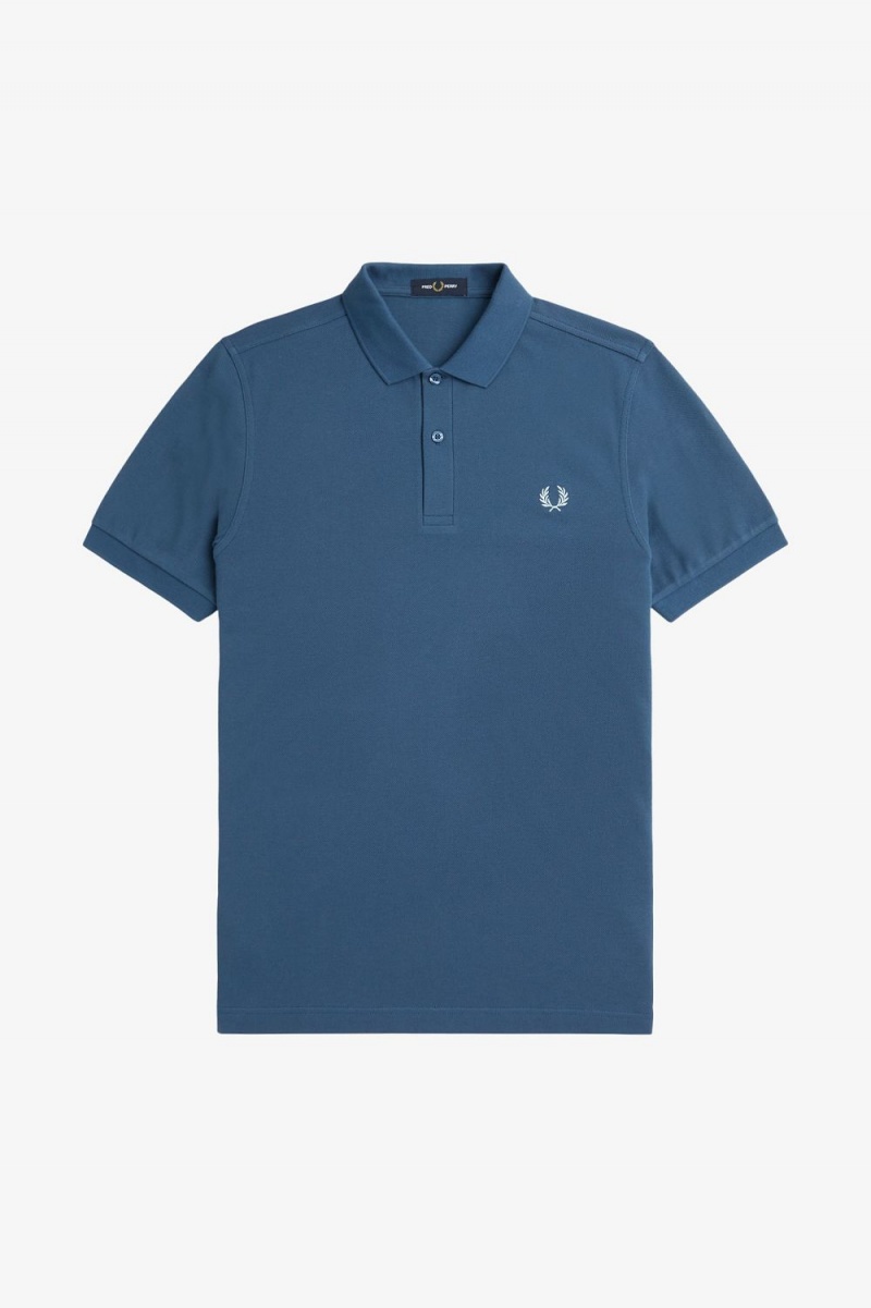 Fred Perry M6000 Men's Shirt Midnight Blue Light Aqua | RICFJ8761