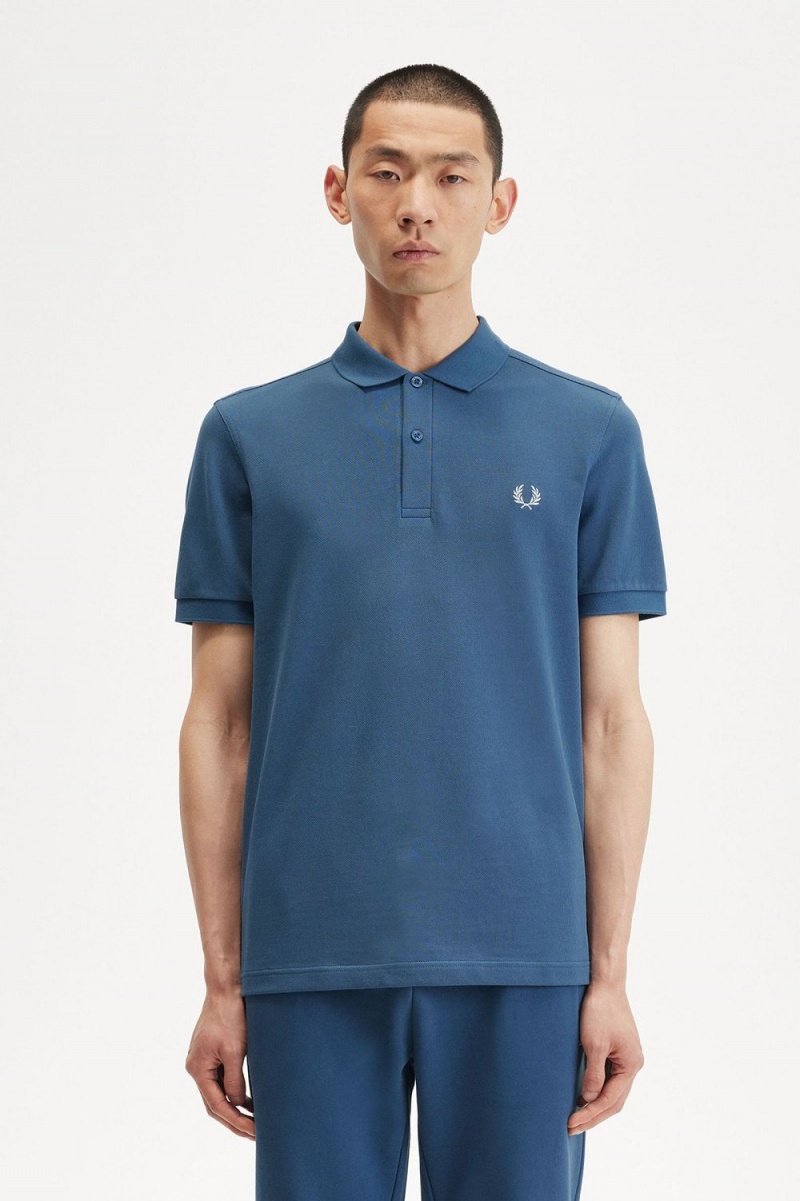 Fred Perry M6000 Men\'s Shirt Midnight Blue Light Aqua | RICFJ8761