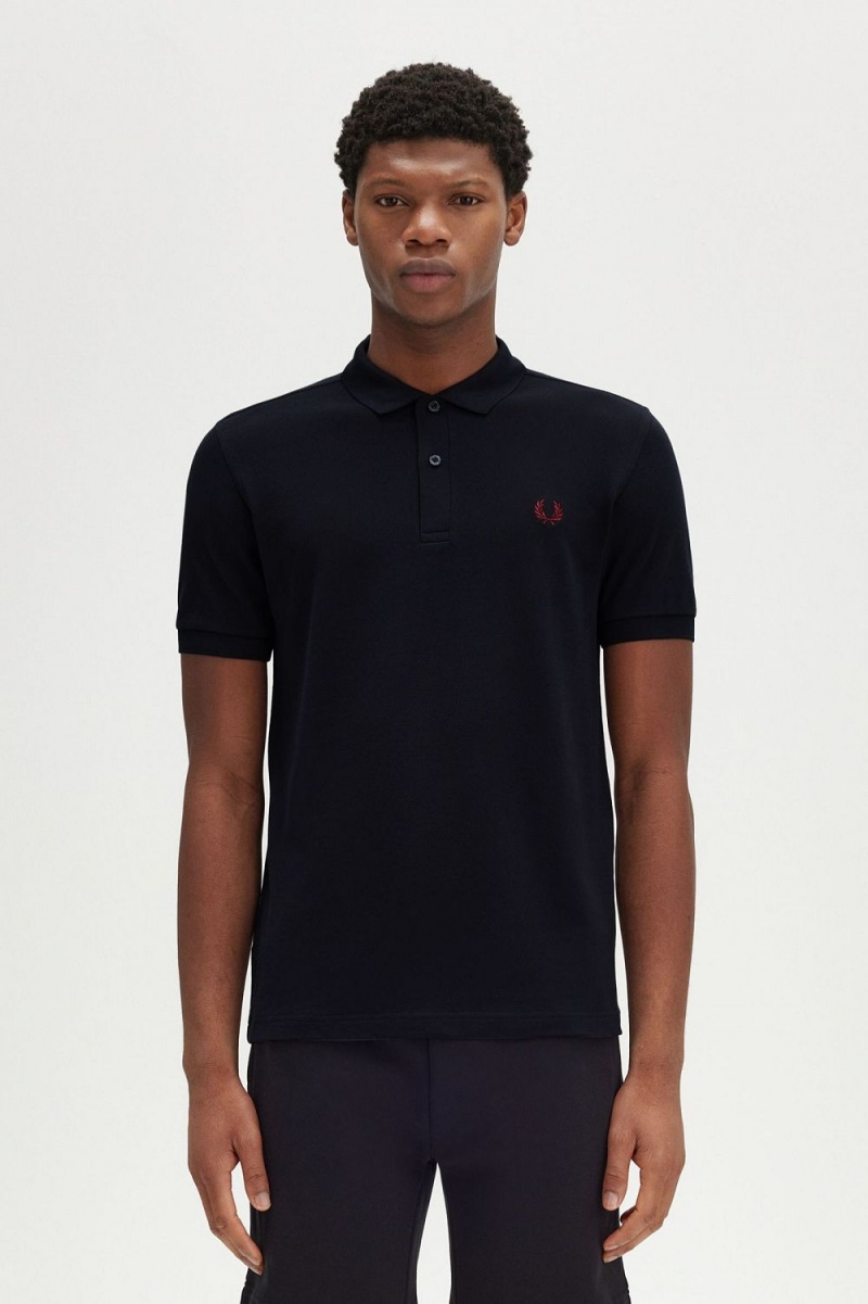 Fred Perry M6000 Men\'s Shirt Navy Burnt Red | RZSQW2135