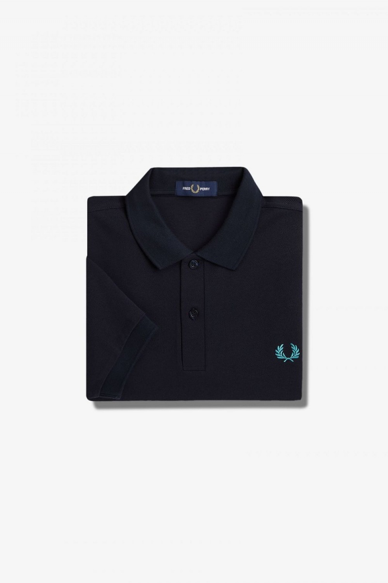 Fred Perry M6000 Men's Shirt Navy Deep Mint | HWQRN8309