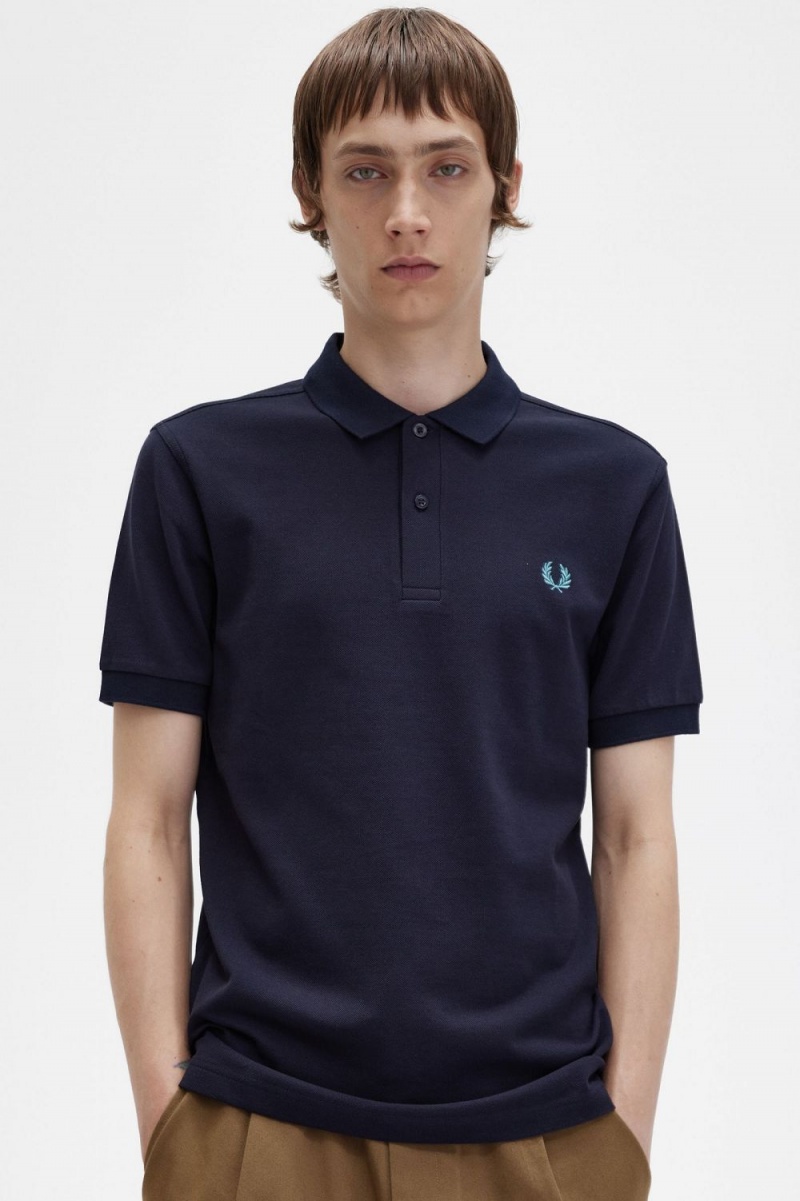 Fred Perry M6000 Men's Shirt Navy Deep Mint | HWQRN8309