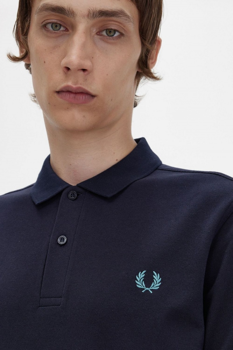 Fred Perry M6000 Men's Shirt Navy Deep Mint | HWQRN8309