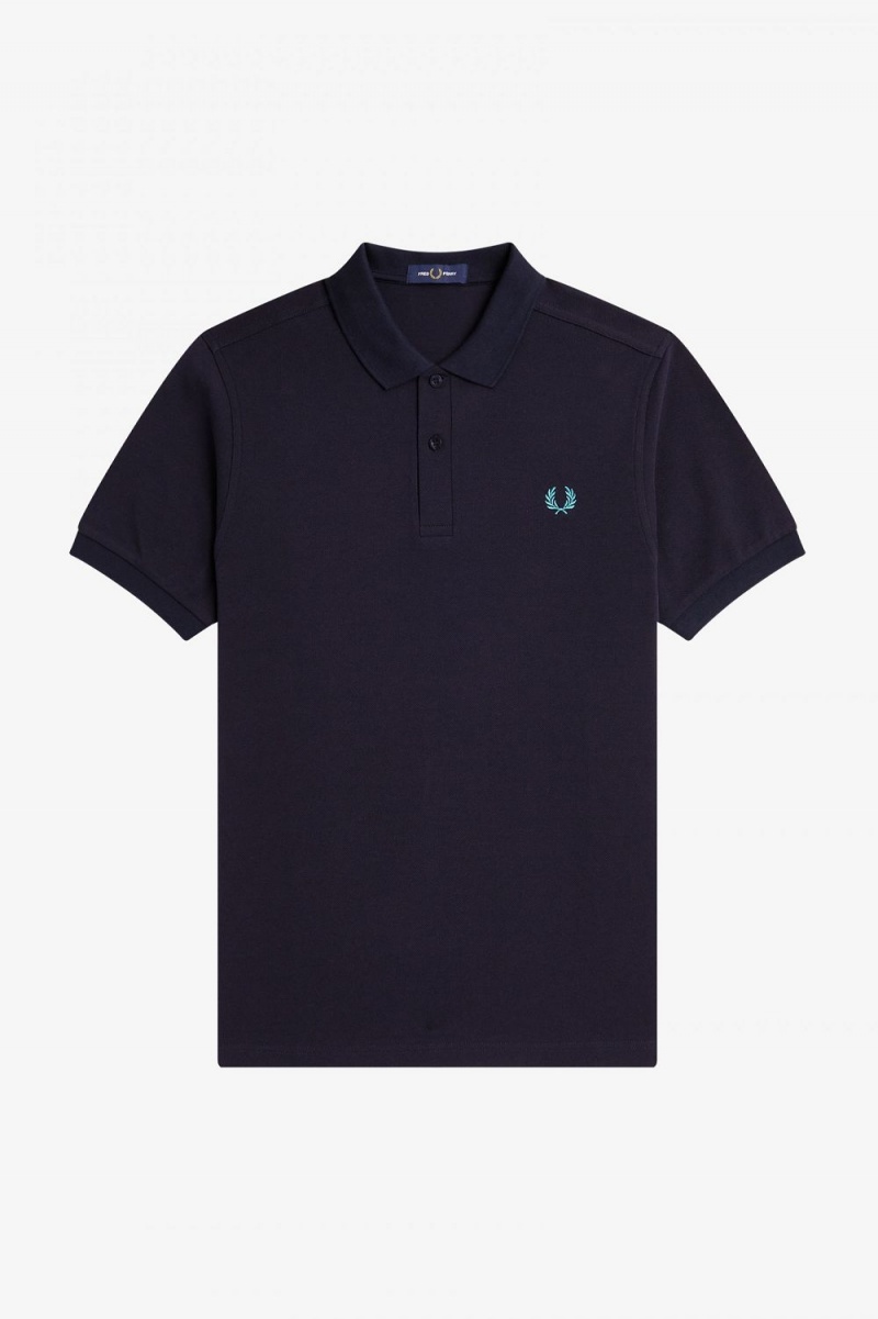 Fred Perry M6000 Men's Shirt Navy Deep Mint | HWQRN8309