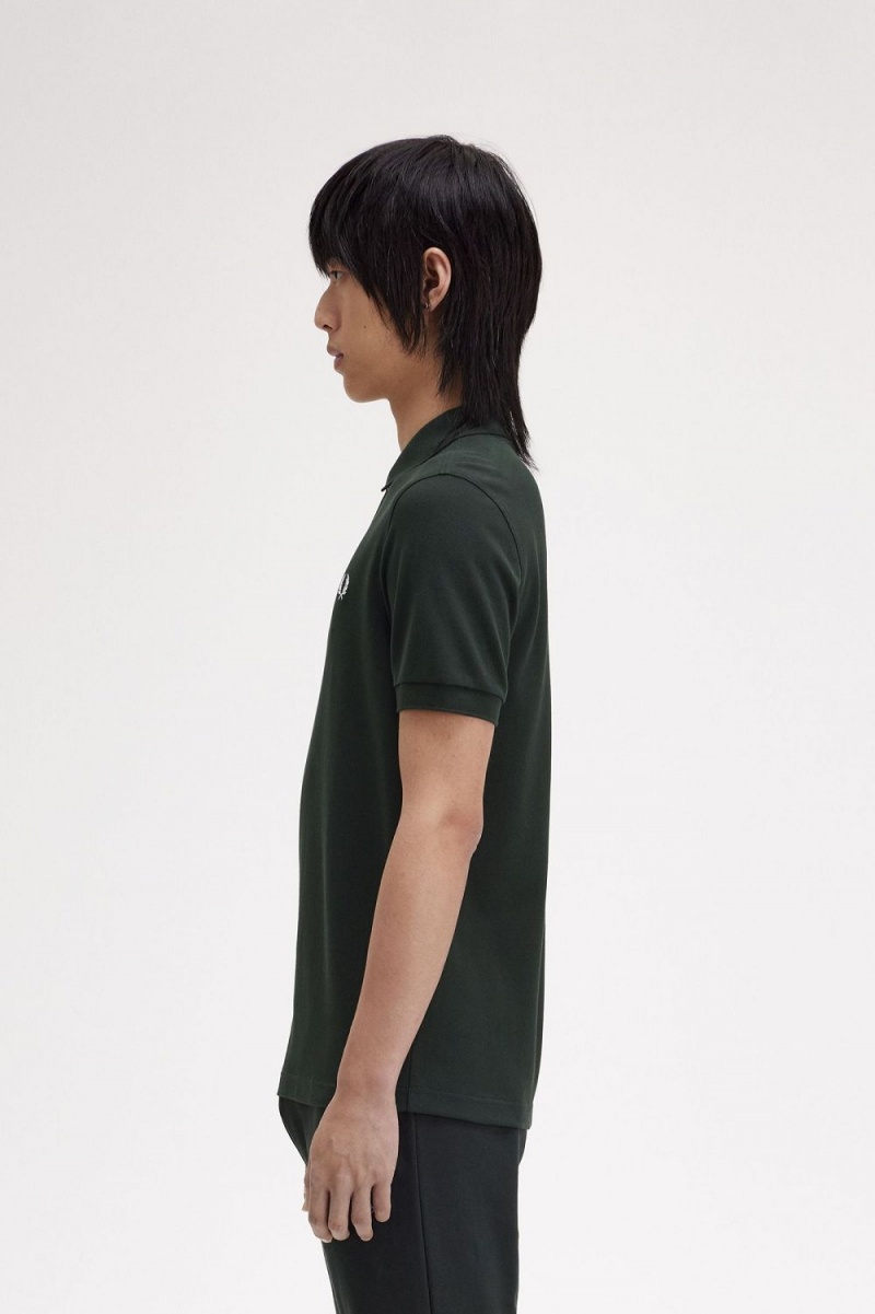 Fred Perry M6000 Men's Shirt Night Green Snow White | HUZYV6127