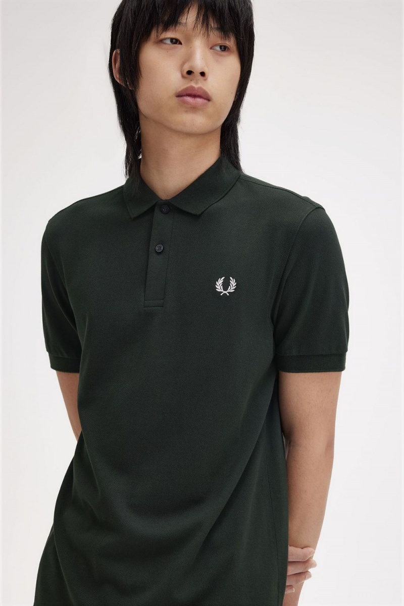 Fred Perry M6000 Men's Shirt Night Green Snow White | HUZYV6127