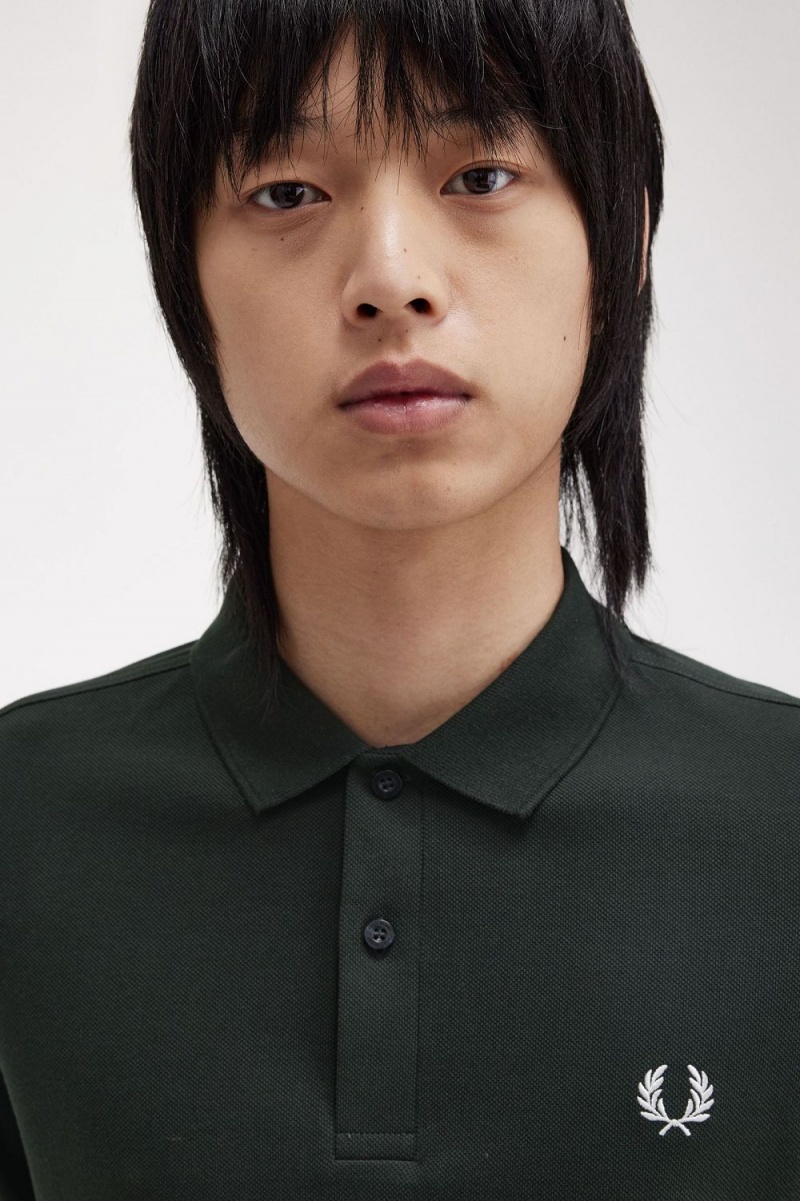 Fred Perry M6000 Men's Shirt Night Green Snow White | HUZYV6127